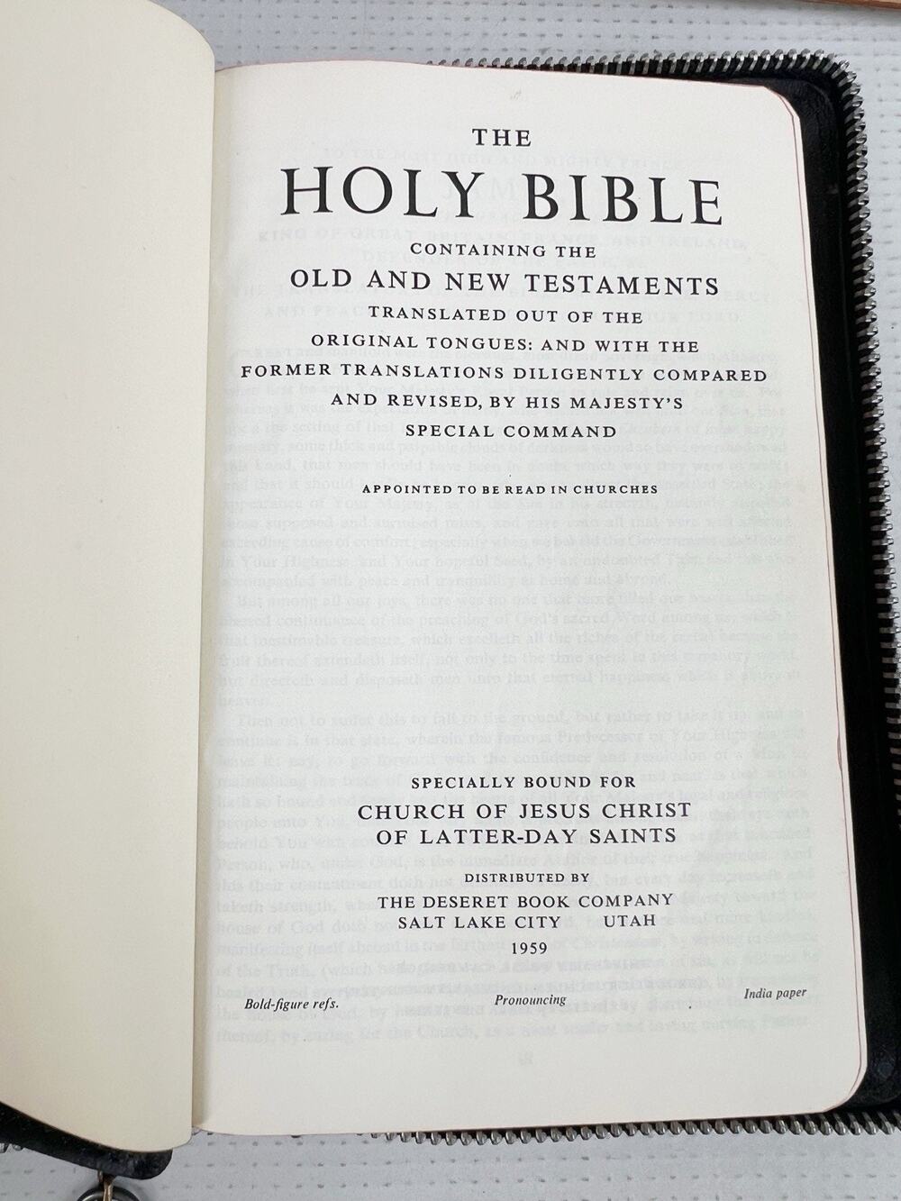 LDS 1959 Holy Bible Black Leather Zipper Case KJV Church of Jesus Christ Deseret